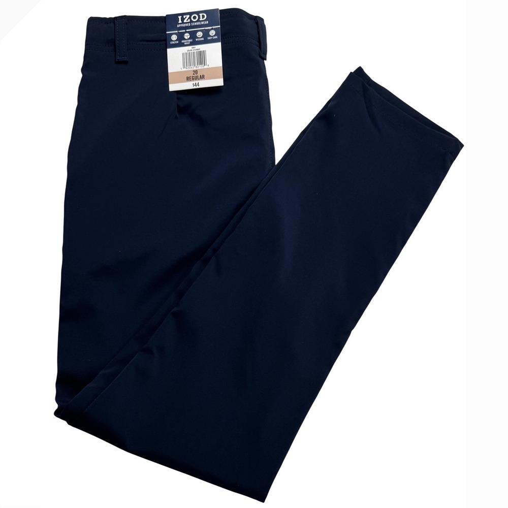 IZOD Boys Navy Blue School Uniform Pants Adjustable Waist Size 20 Regular
